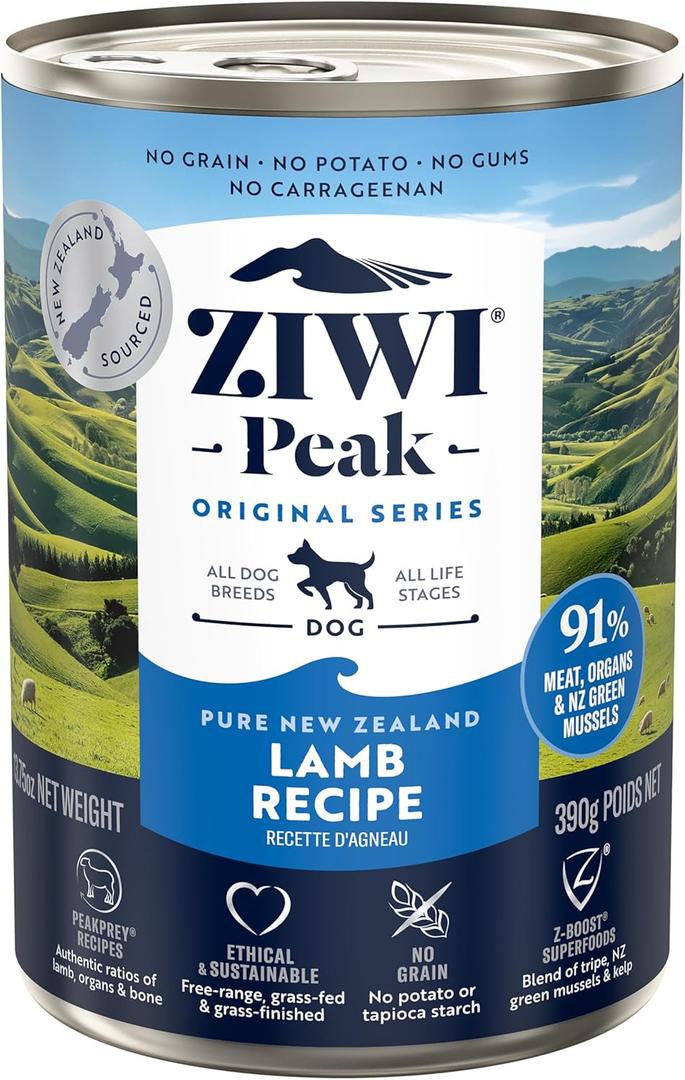 ZIWI Peak Canned Wet Dog Food All Natural, High Protein, Grain Free, Limited Ingredient, with Superfoods (Lamb, Case of 12, 13.75oz Cans), Best By: 2027.06.0