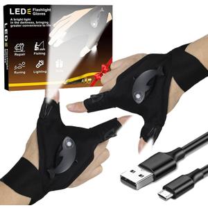 Waterproof Rechargeable LED Flashlight Gloves, Adjustable Strap, One Size Fit All, Black