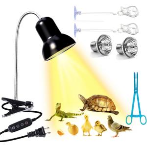 Reptile Heat Lamp Light, UVA UVB Reptile Light, Reptile Turtle Heating Lamps for Turtles Tortoise Lizards Snake Bird or Chick one Terrarium lamp Light +Two 25W Bulb+2 Clip+1tweezer