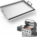 Griddle for Gas Grill, Flat Top Grill with Removable Grease Tray, 23"" X 16"" Stainless Steel Griddle, Stove Top Griddle for Gas/Charcoal Grill, for Camping Tailgating Parties, Silver (23" x 16" x 3.4")