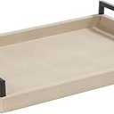 Sagala Ivory Shagreen Leather Serving Tray with Black Handles for Ottoman, Elegant Decorative Tray for Coffee Table Console Table Buffet Living Room (Ivory)