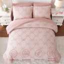 Wink Deer Twin Comforter Set with Sheets for Girls-5 Pieces Twin Bedding Sets with Pink Comforter, Sheets, Pillowcase & Sham for Kids (Pink Diamond, 66" X 86")