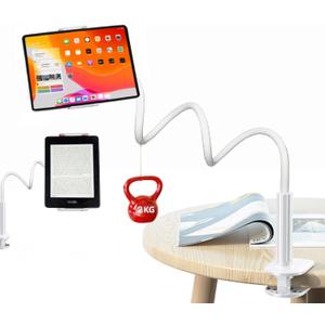 Gooseneck Phone Holder for Bed, iPhone Stand for Desk Recording Fliming Kindle Tablet Stand Accessories Overhead Phone Mount, 360 Adjustable 4.7~11" Clamp Clip - 1m Length(White)