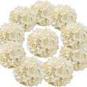 Silk Hydrangea Heads Artificial Flowers Heads with Stems for Home Wedding Decor,Pack of 10 (Champagne)