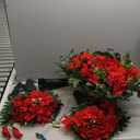 Christmas Cemetery Flowers Saddle for Grave Decoration, Xmas Red Poinsettia Berry Headstone Flower Saddle,Realistic Memorial Bouquets