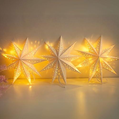 JINKEYULV Paper Star Lantern 2PCS Christmas Paper Stars Lantern 13.78 inch 9 Points Paper Star Lantern Hanging 3D Christmas Paper Star Hanging Star Foldable for Wedding Xmas White decoración navideña