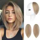 REECHO Clip in Hair Volumizer, Short Thick Clip in Hairpieces Adding Extra Hair Volume Extensions for Women with Thin Fine (Honey Blonde with Highlights, 8 Inch (Pack of 2)