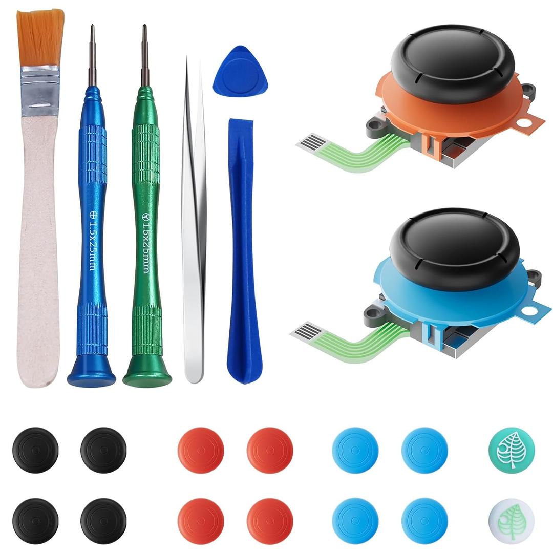 Joystick Replacement Kit for Nintend0 Switch2 Joycon(22 in one), Repair Kit for Switch2, Include 2 Thumbsticks, Drift Fix Tools Y / +Screwdriver, Tweezers, Pry Tools, 14 Thumbstick Grips