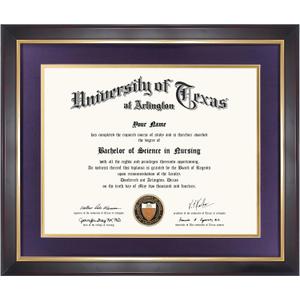 GMFrames 11x14 Wood Diploma Frame with Purple Mat or Display 14x17 Certificates without Mat,UV Protection Acrylic,Deep Brown Finish with Gold Trim