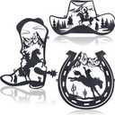 Pinkunn 3 Pcs 9.8 Inch Metal Horseshoe Western Home Decor Western Party Decorations Cowboy Wall Sculptures Hat Boot Art Rustic Hanging Country Wall Decor Christmas for Home Bathroom Bedroom(Black)
