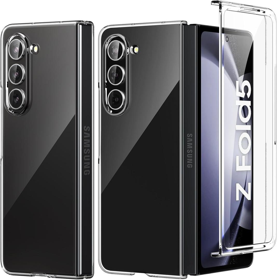 Foluu Clear Case for Samsung Galaxy Z Fold 5 with Front Built-in Screen Protector - Scratch Resistant Hard PC Back Bumper Protective Shockproof Cover for Samsung Galaxy Z Fold5 5G 2023