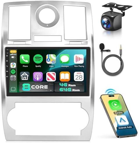 Qualcomm 8 Core 4GB+64GB for Chrysler 300 300C 2005-2010 Car Stereo Radio with Snapdragon 9 Inch IPS Touchscreen Wireless Carplay/Android Auto DSP Hi-Res 5/6GhzWiFi GPS Android 15 FM/RDS SWC Camera