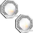 ZOLAPI Crystal Crush Diamond Wall Candle Holder Set of 2, Octagon Silver Mirrored Candle Sconces, Home Wall Decoration for Living Room, Dining Room & Bedroom.