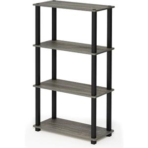 Furinno Turn-N-Tube 4-Tier Multipurpose Shelf Display Rack, Square Tube, French Oak Grey/Black (4-Tier Square Tube)