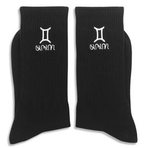 FUQWZ Gemini Astrology Gifts for Women, Gemini Constellation Embroidered Socks, Black Crew Socks for Women Men, Birthday Christmas Gifts for Women Men Best Friend Bestie Sister. (099)