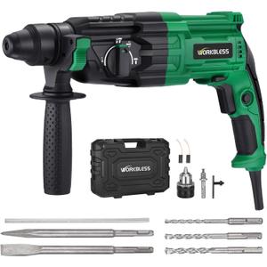 1 Inch SDS-Plus Rotary Hammer Drill, 8Amp, 3.0J 4 Functions Variable Speed Hammer Drill with Safety Clutch for Concrete Demolition Chipping,3 Drill Bits, 2 Chisels, 1 Adapter