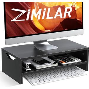 Zimilar Monitor Stand, 2-Tier Laptop Computer Monitor Stand Riser for PC, iMac, Desktop Wooden Screen Stand with Storage Organizer for Home Office (Black)