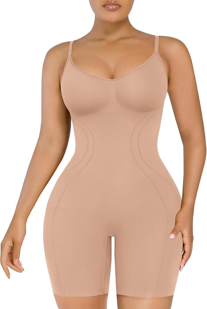 SHAPELLX Shapewear for Women Tummy Control Compression Seamless Body Shaper Slimming Bodysuit Top Thigh Slim Butt Lift (Medium-Large, Warm Sand)