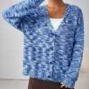 MEROKEETY Women's Fall Fuzzy Colorful Knit Cardigan Sweaters Winter Button Down Boho Casual Long Sleeve Outerwear Top (Blue, XL)