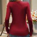 CiCiBird Womens Sexy Lace V Neck Long Sleeve Top Slim Fit Going Out Shirt 2025 Spring Fall Fashion Tee (Red, L)