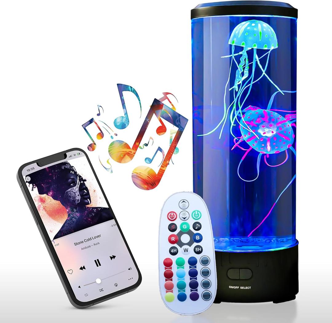 Brewish Jellyfish Lamp with 20W Bluetooth Speaker (Upgraded Motor 2025), 16 Color Changing Mood Lamp, 4 Modes Aquarium Night Light for Kids, Gift for Adults, Kids, Sensory Lights for Autistic Children
