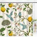 AnyDesign Lemon Shower Curtain Summer Blue Birds Lemon Tree Bathroom Decor Retro Nature Fabric Bath Curtain Set with Hooks for Home Hotel Bathroom Supplies, 72 x 72 Inch