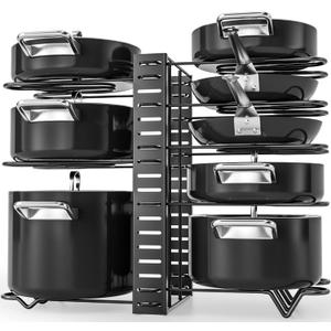 G-TING Pot Rack Organizers, 8 Tiers Pots and Pans Organizer for Kitchen Organization & Storage, Adjustable Pot Lid Holders & Pan Rack for Kitchen, Lid Organizer for Pots and Pans With 3 DIY Methods (Black)
