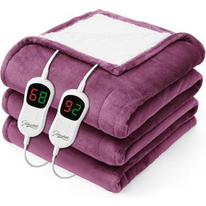 Homemate Electric Heated Blanket Queen - 84"x90" Heating Bed Blankets Throw with 10 Heating Levels 8 Hours Auto Off Fast Heating Over-Heated Protection Ultra Soft Warm Flannel ETL Certified Purple