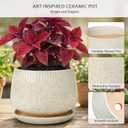 10.3 Inch Ceramic Planter with Saucer,Modern Garden Pots with Drainage Hole Mesh Net, for Indoor Outdoor Use (Silk White)