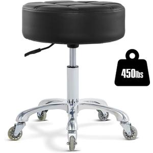 Rolling Stool with Wheels Adjustable Height, Roller Stool for Massage Medical Tattoo Spa Heavy Duty Swivel Desk (Super Thick Cushion, Black)