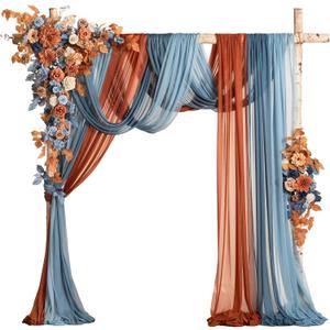 Ling's moment Fall Wedding Arch Flowers with Sheer Drapes Kit - Artificial Orange and Navy Blue Floral Arrangements for Ceremony Backdrop, Arbor Decor, 5-Piece Set (2 Flower Stems + 3 Hanging Drapes)