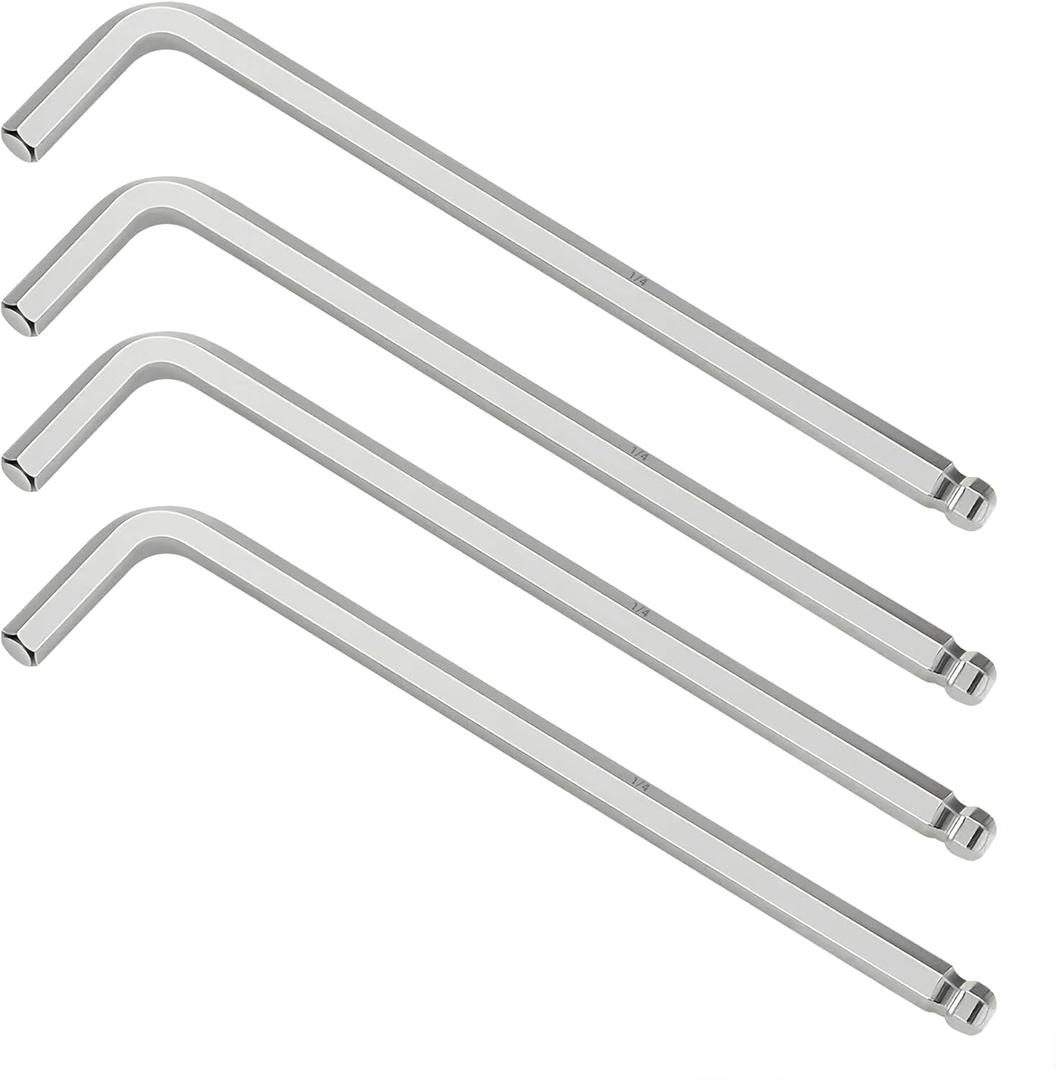 2 x 4 PCS 1/4" Ball End Allen Hex Key Wrench, SAE Internal Hexagonal, Wrench L Shaped Long Arm Repairing Tool, 40Cr