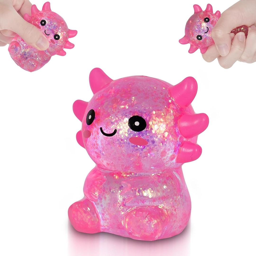 Axolotl Squishy Toy, Cute Slow Rising Fidget Toy for Stress Relief, Soft Squeeze Sensory Toy for Kids and Adults, Handheld Stress Ball for Anxiety and Focus Sitting Posture Axolotl(Pink)
