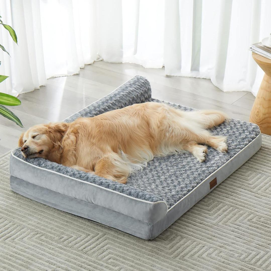 BFPETHOME Orthopedic Dog Beds for Large Dogs-Waterproof Sofa Pet Bed with Removable Washable Cover, Big Dog Bed with Waterproof Lining and Nonskid Bottom,Pet Bed for Large Dogs (35.0"L x 22.0"W x 6.5"Th, Grey)