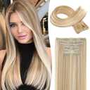 LONAI Clip in hair extensions 6PCS Straight 24" Hair Extensions for WomenHeat Resistant Synthetic Hairpiece-Dark Blonde with Highlights