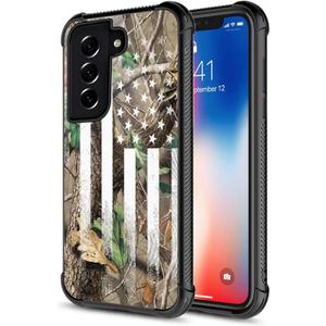 CARLOCA Compatible with Samsung Galaxy S22 Case,Camo Forest American Flag Samsung Galaxy S22 Cases Graphic Design Shockproof Anti-Scratch Drop Protection Case for Samsung Galaxy S22
