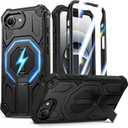 Magnetic for iPhone 17e Case/iPhone 16e Case with Screen Protector & Invisible Kickstand, [Compatible with MagSafe] 3-in-1 Full Body Military Grade Heavy Duty Phone Cover for iPhone 17 E/16 E, Black