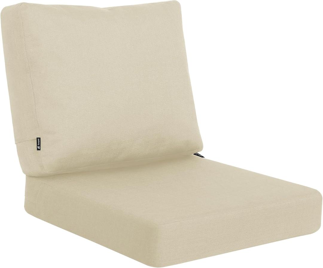 Favoyard Deep Seat Patio Cushions 22 x 22 inch Rainproof & Fadeness Furniture Cushion Set for Outdoor Chair Couch with Polyester-linen Fabric & Removable Cover, Hidden Zipper and Adjustment Staps (Beige)