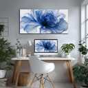 Blue Flower Canvas Wall Art Abstract Floral Prints Painting 40x20 Inch