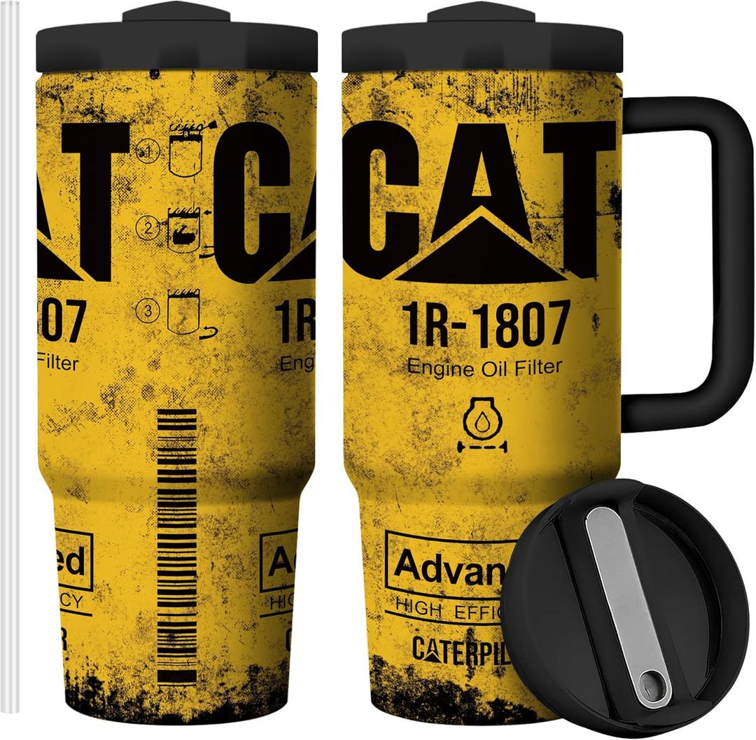 CAT Oil 30 oz Tumbler with Handle Funny Tumbler for Men Dad Birthday Gifts for Men Travel Mug Double Wall Vacuum Insulated Cup with Lid and Straw (Pack of 1)