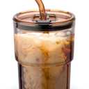 13oz/400ml Tumbler Water Glass, Cups with Straw and Lid Sealed Carry on for Coffee, Iced Tea, Thick Wall Insulated Glass Cup (Amber)
