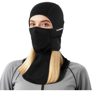 Balaclava Women with Long Hair, Ski Mask Movable Thermal, Cold Weather Face Cover for Skiing Outdoor Activities (Black)