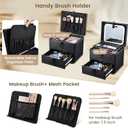 Faquenc Makeup Case with Drawer, Detachable Lighted LED Mirror, Makeup Organizer Box Travel Make up Vanity Case Portable Cosmetic Train Case for MUA Lockable Makeup Suitcase with Adjustable Dividers