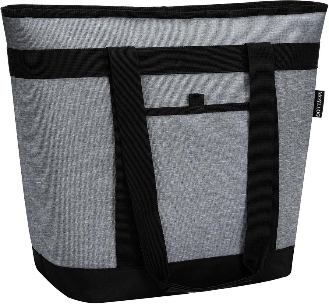 Insulated Cooler Bag, Reusable Grocery Bags for Hot/Cold Food, Thermal Food Delivery Bag for Beach, Travel, Picnics (8"D x 20"W x 15"H, Grey)