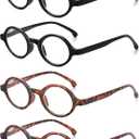 JM Set of 4 Retro Round Reading Glasses Spring Hinge Readers Men Women Glasses for Reading 4 Pack Mix, +1.75