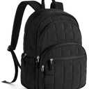 BAGSMART College Laptop Backpack, Travel Backpack for Women, Quilted Casual Daypack, Water-Resistant Bookbag for 15.6 Inch Laptop, Black