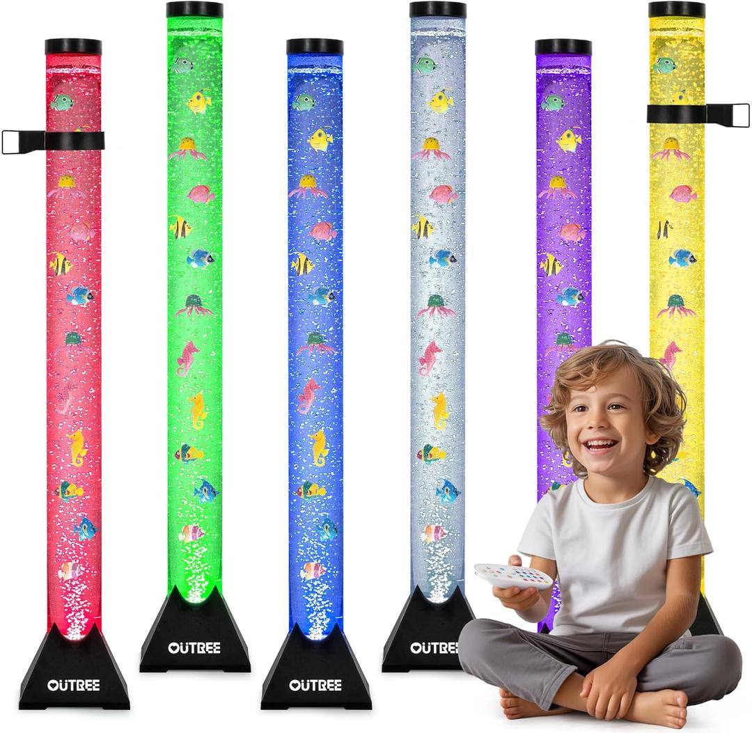 OUTREE 4FT Sensory Bubble Tube Lamp, Remote Control Aquarium Bubble Fish Lamp with 20 Color Changing Effects, Bubble Tubes Sensory Room, Night Light, Sensory Light for Kids with ADHD and Autism