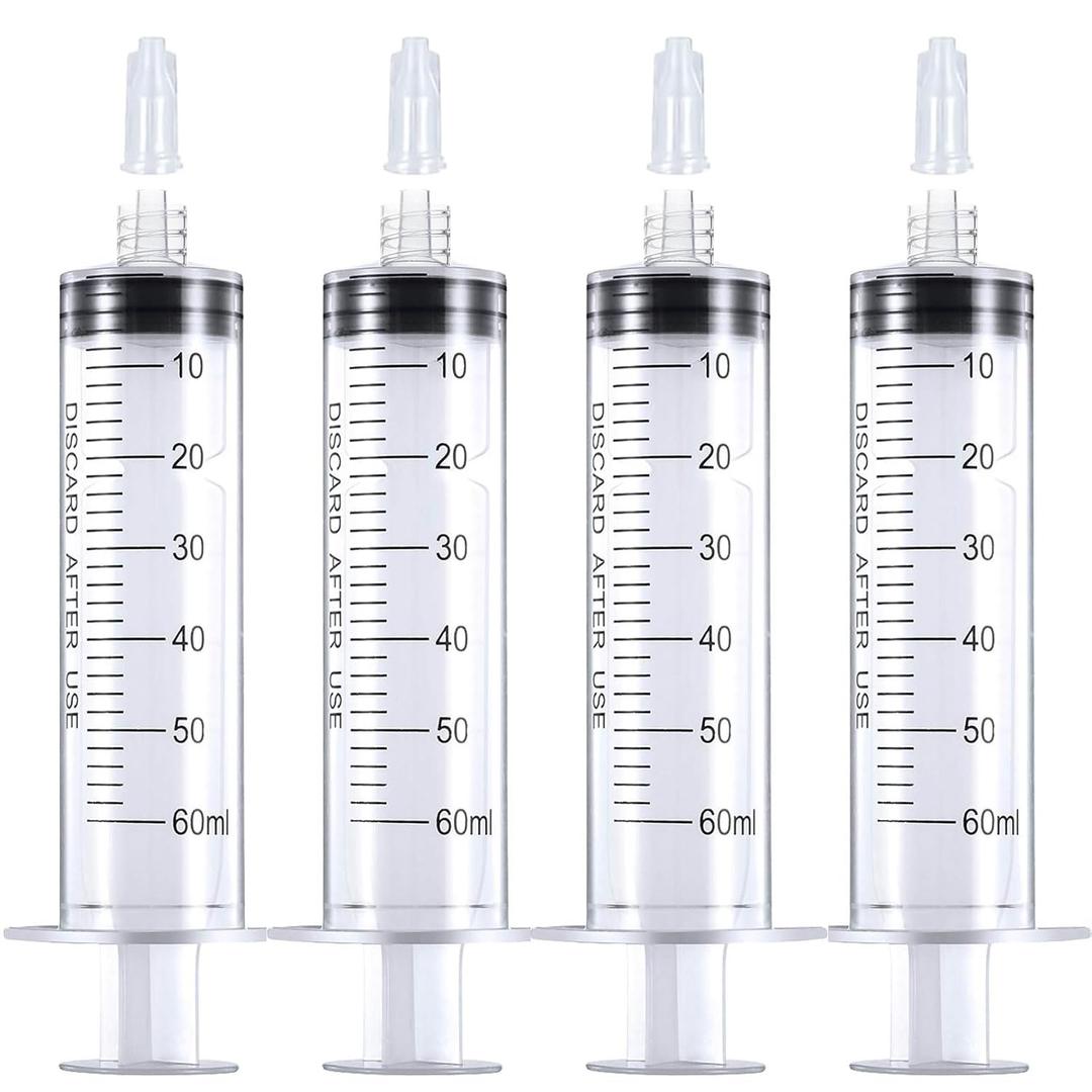 2 x 60mL Luer Lock Syringes Without Needle, Syringe for Liquid, Syringe for Science Labs, Feeding, Liquid Measurement, Pack of 4
