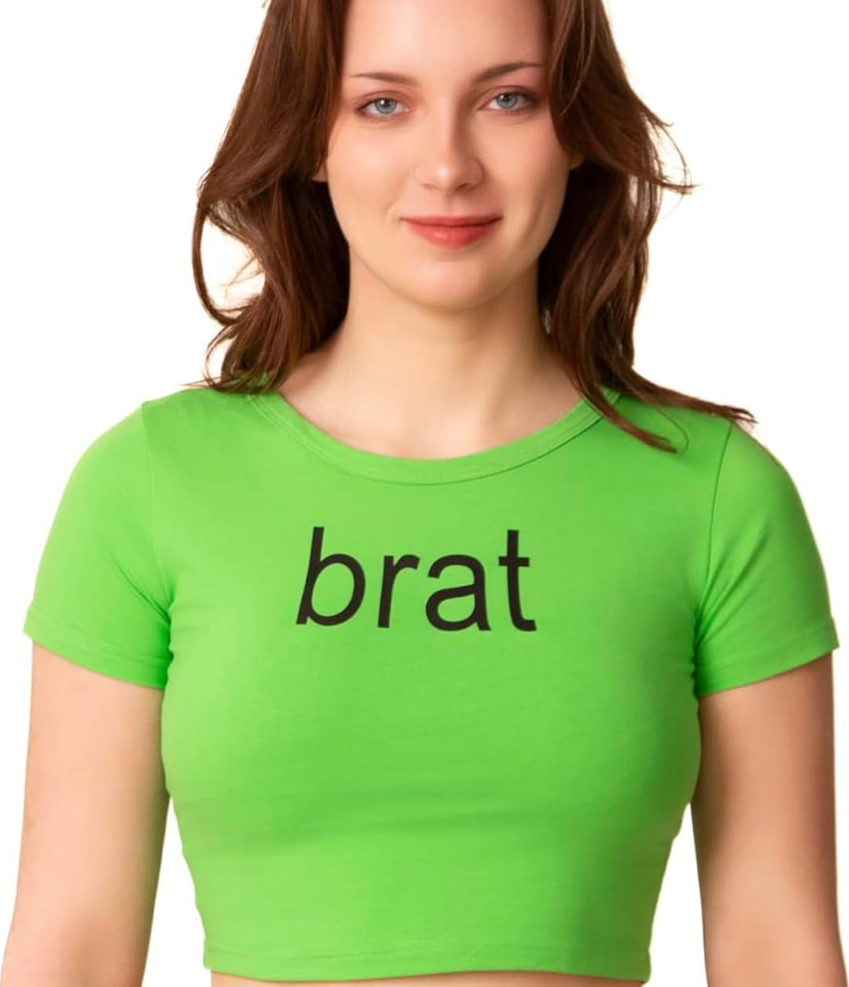 Neon Green Brat Crop Top for Womens - Women Mens Tee Shirts Babe Party Cosplay Halloween Costumes, Small