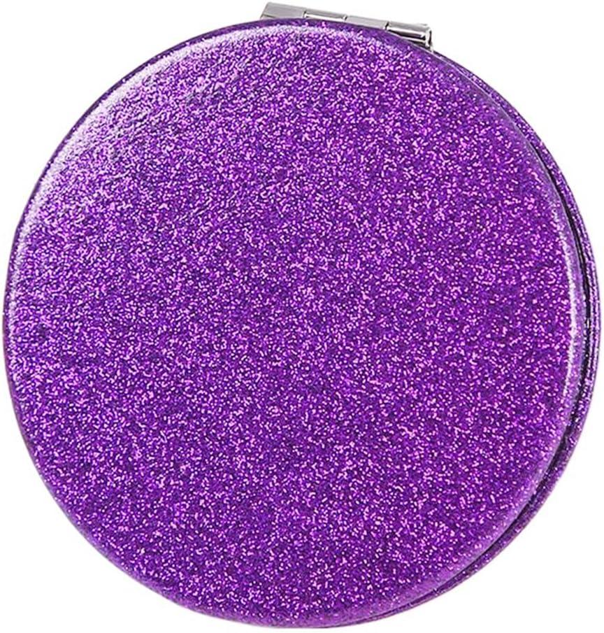 Cute Purple Compact Mirror for Women,Magnifying Travel Mirror with Glitter,Leather Small Pocket Mirror,Portable 2 x 1x Magnification Folding Makeup Mirror,Cosmetic Mirror for Gift